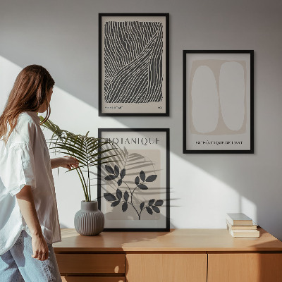 Conjunto de 3 quadros com moldura Padrões e linhas de plantas