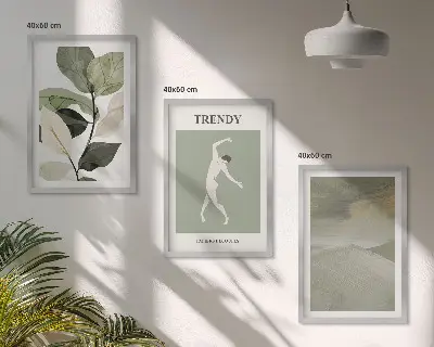 Conjunto de quadros para sala de estar com padrões abstratos de silhuetas de plantas