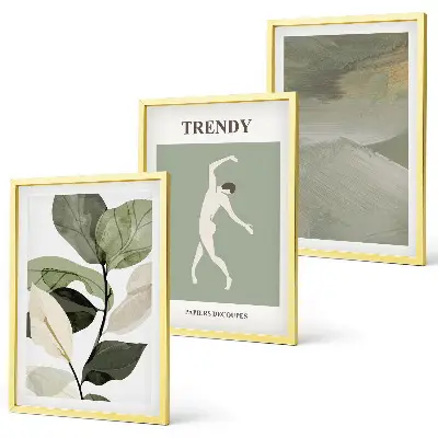 Conjunto de quadros para sala de estar com padrões abstratos de silhuetas de plantas