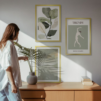 Conjunto de quadros para sala de estar padrões abstratos de silhuetas de plantas