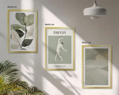 Conjunto de quadros para sala de estar com padrões abstratos de silhuetas de plantas