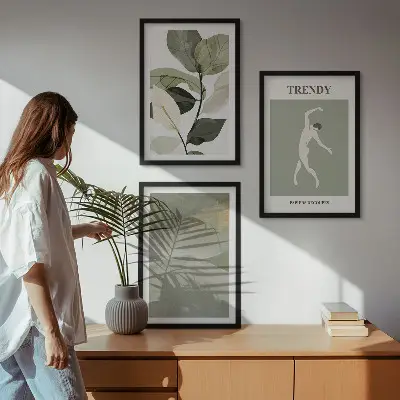 Conjunto de quadros para sala de estar com padrões abstratos de silhuetas de plantas