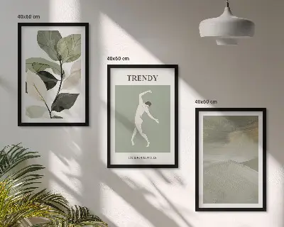 Conjunto de quadros para sala de estar com padrões abstratos de silhuetas de plantas