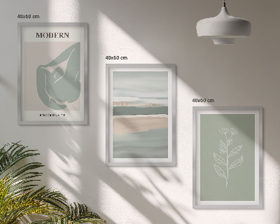 Conjunto de 3 quadros com moldura Formas abstratas de plantas em tons pastel