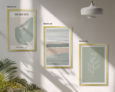 Conjunto de 3 quadros com moldura Formas abstratas de plantas em tons pastel
