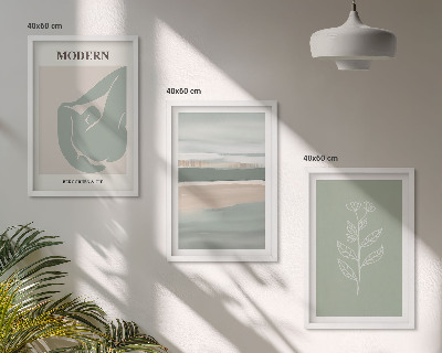 Conjunto de 3 quadros com moldura Formas abstratas de plantas em tons pastel