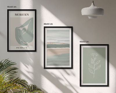 Conjunto de 3 quadros com moldura Formas abstratas de plantas em tons pastel
