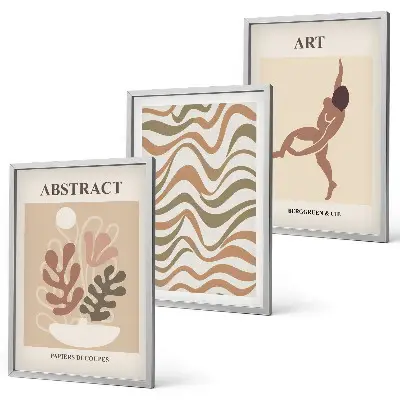 Conjunto de quadros para sala de estar com padrões abstratos boho ao estilo Matisse