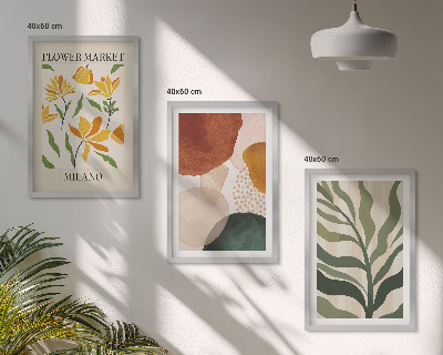Conjunto de 3 quadros com moldura formas florais abstratas