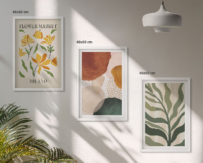 Conjunto de 3 quadros com moldura formas florais abstratas