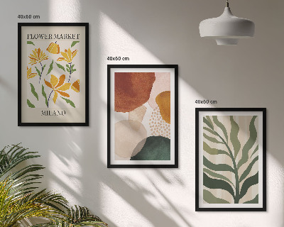 Conjunto de 3 quadros com moldura formas florais abstratas
