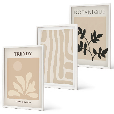 Conjunto de quadros para sala de estar Estampas de plantas estilosas em tons de bege e preto.