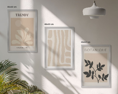 Conjunto de quadros para sala de estar Estampas de plantas estilosas em tons de bege e preto.