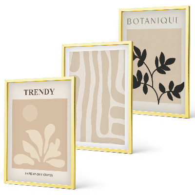 Conjunto de quadros para sala de estar Estampas de plantas estilosas em tons de bege e preto.