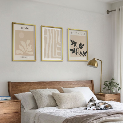 Conjunto de quadros para sala de estar Estampas de plantas estilosas em tons de bege e preto.