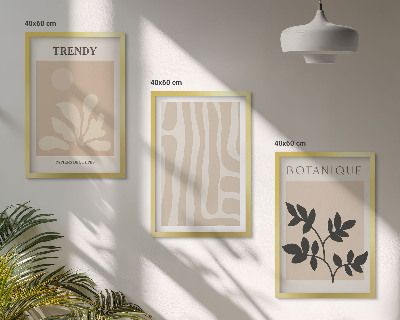 Conjunto de quadros para sala de estar Estampas de plantas estilosas em tons de bege e preto.