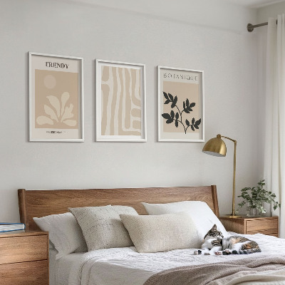 Conjunto de quadros para sala de estar Estampas de plantas estilosas em tons de bege e preto.