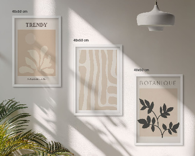 Conjunto de quadros para sala de estar Estampas de plantas estilosas em tons de bege e preto.