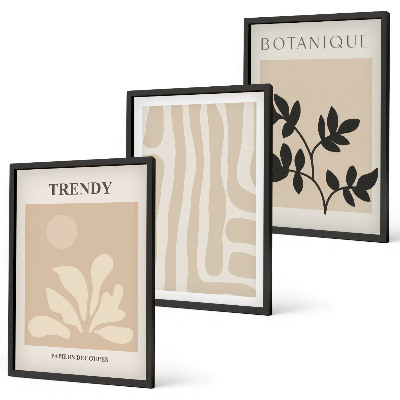 Conjunto de quadros para sala de estar Estampas de plantas estilosas em tons de bege e preto.