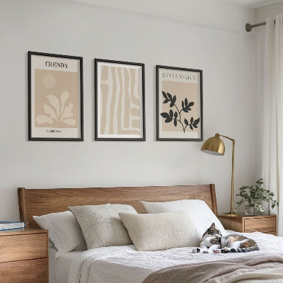 Conjunto de quadros para sala de estar Estampas de plantas estilosas em tons de bege e preto.