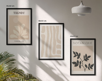Conjunto de quadros para sala de estar Estampas de plantas estilosas em tons de bege e preto.