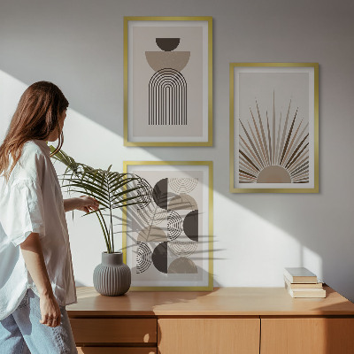 Composição de quadros moderna Formas abstratas em tons de bege e marrom.