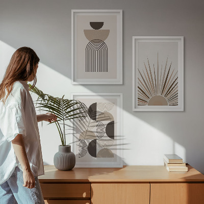 Composição de quadros moderna Formas abstratas em tons de bege e marrom.