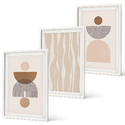Conjunto de 3 quadros com moldura Formas abstratas em tons de marrom e bege