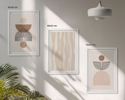 Conjunto de 3 quadros com moldura Formas abstratas em tons de marrom e bege
