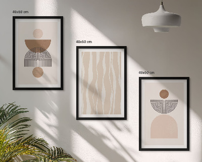 Conjunto de 3 quadros com moldura Formas abstratas em tons de marrom e bege