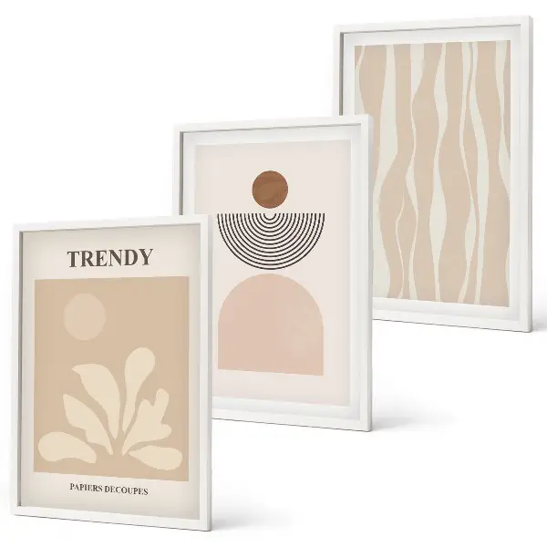 Conjunto de quadros para sala de estar com tons abstratos elegantes em bege