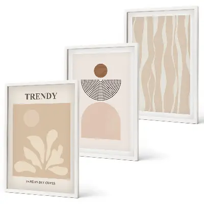 Conjunto de quadros para sala de estar com tons abstratos elegantes em bege