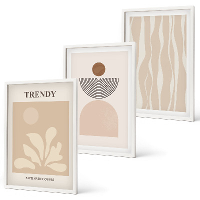 Conjunto de quadros para sala de estar Tons abstratos elegantes em tons de bege