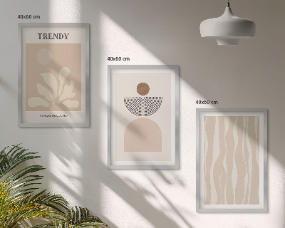 Conjunto de quadros para sala de estar Tons abstratos elegantes em tons de bege