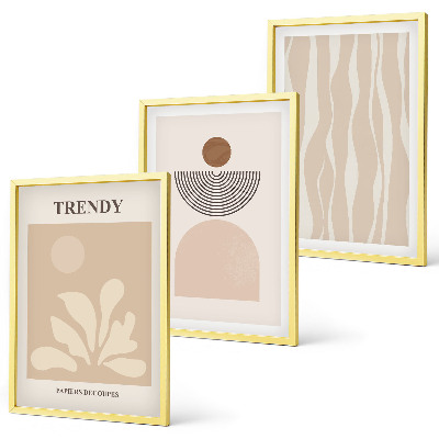 Conjunto de quadros para sala de estar Tons abstratos elegantes em tons de bege