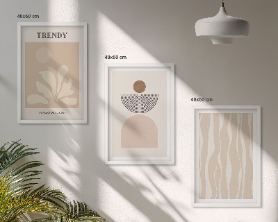 Conjunto de quadros para sala de estar Tons abstratos elegantes em tons de bege