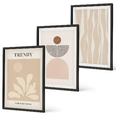 Conjunto de quadros para sala de estar com tons abstratos elegantes em bege