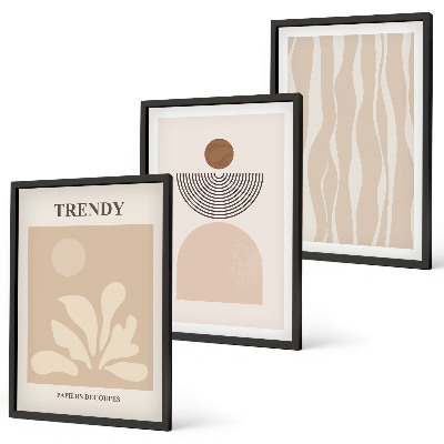 Conjunto de quadros para sala de estar Tons abstratos elegantes em tons de bege