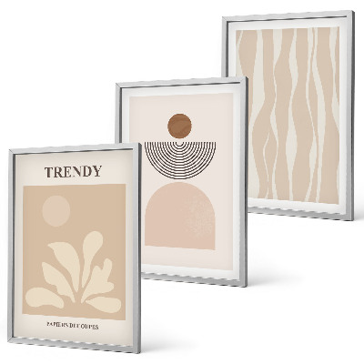 Conjunto de quadros para sala de estar Tons abstratos elegantes em tons de bege