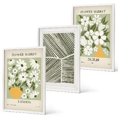 Conjunto de quadros decorativos modernos com padrões florais Londres e Dublin