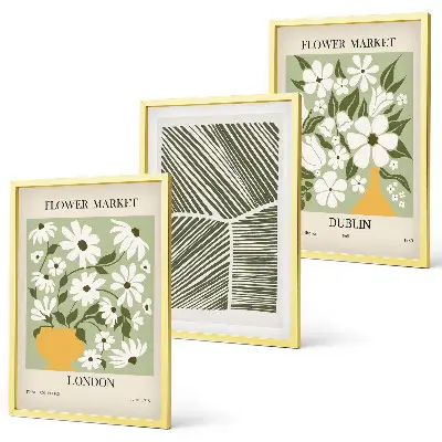 Conjunto de quadros decorativos modernos com padrões florais Londres e Dublin