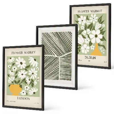 Conjunto de quadros decorativos modernos com padrões florais Londres e Dublin