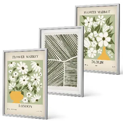 Conjunto de quadros decorativos modernos com padrões florais Londres e Dublin