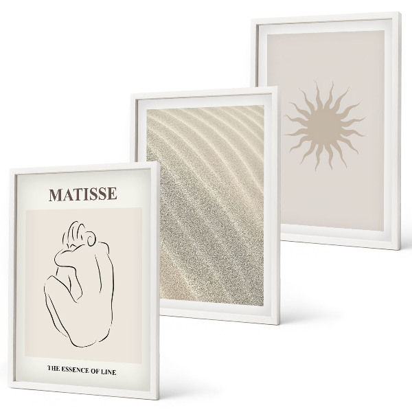 Conjunto de 3 quadros com moldura Linhas de areia minimalistas ao sol