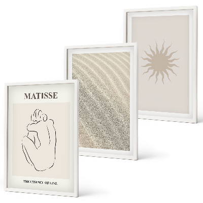 Conjunto de 3 quadros com moldura Linhas de areia minimalistas ao sol