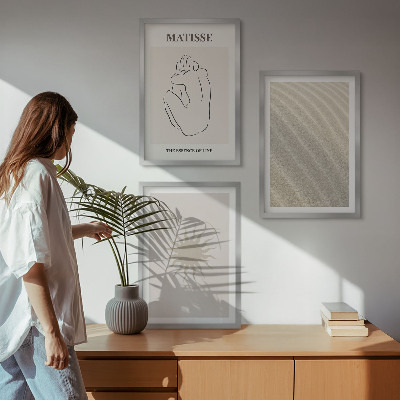Conjunto de 3 quadros com moldura Linhas de areia minimalistas ao sol