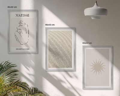 Conjunto de 3 quadros com moldura Linhas de areia minimalistas ao sol