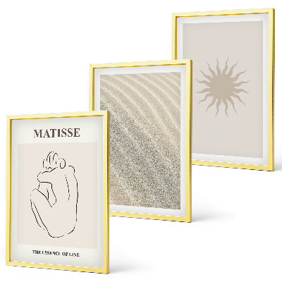 Conjunto de 3 quadros com moldura Linhas de areia minimalistas ao sol