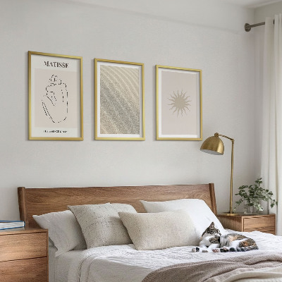 Conjunto de 3 quadros com moldura Linhas de areia minimalistas ao sol