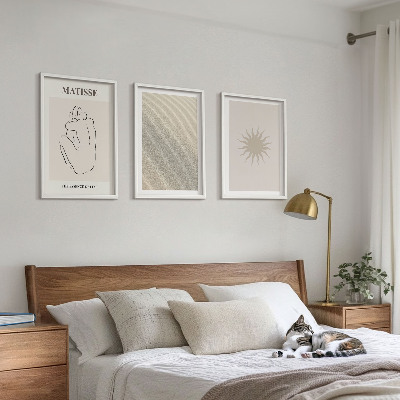 Conjunto de 3 quadros com moldura Linhas de areia minimalistas ao sol